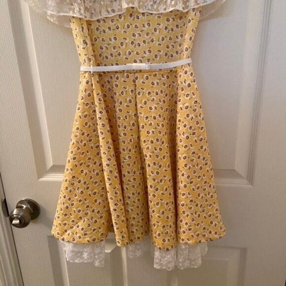 Knitworks Yellow Floral Daisy Lace Skater Dress Belted Hair Bow Girls Size 8 NEW - Picture 10 of 10